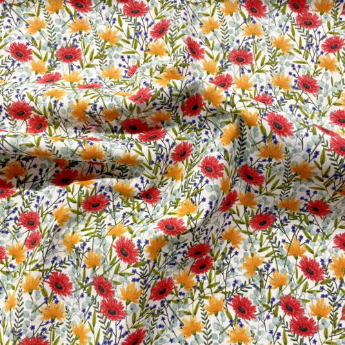 Blumenmuster Mohn Feld Baumwolle Stoff Handwerk Steppen Kleid Nähen Sammelalbum (FS864) - Bild 1 von 3