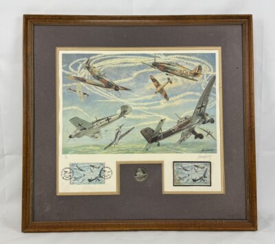 Marshall Islands Battle Of Britain Watercolor Painting Stamps Coin Signed 25x23