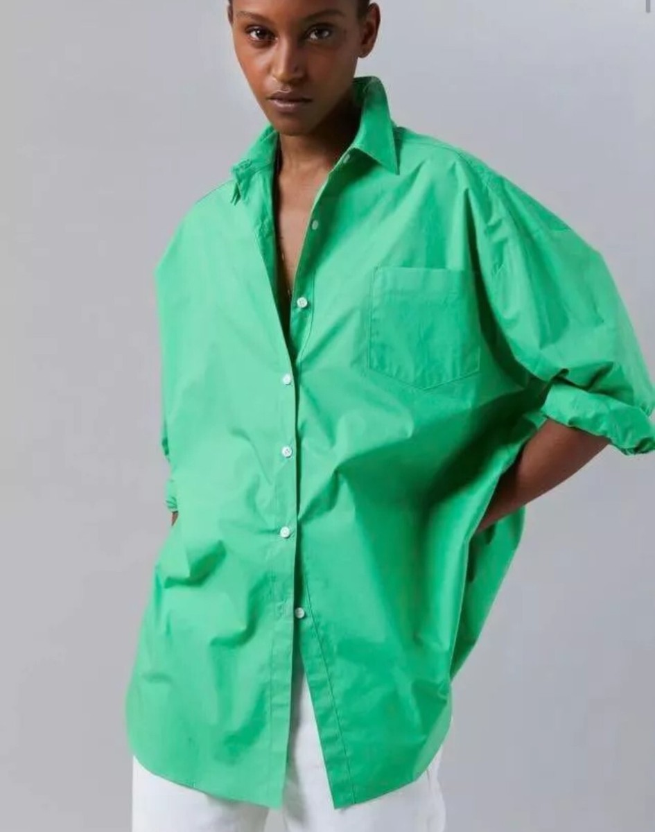 The Frankie Shop Melody Green Oversized Organic Cotton Poplin 