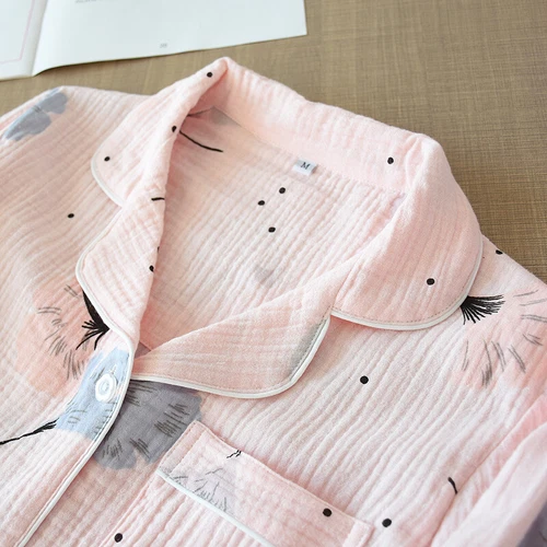 Women's 100% gauze cotton sleepwear set long sleeved sleepwear sleepwear- - Picture 13 of 34