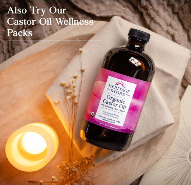 HERITAGE STORE Organic Castor Oil 16oz, Cold Pressed, Hair,Skin Treatment,Vegan