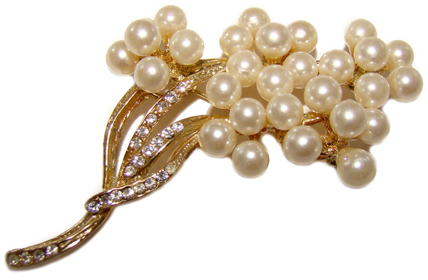 Broche Nœud Dorée Ornée De Perles - Bijou Fantaisie élégant Pour Femme - Style Russe