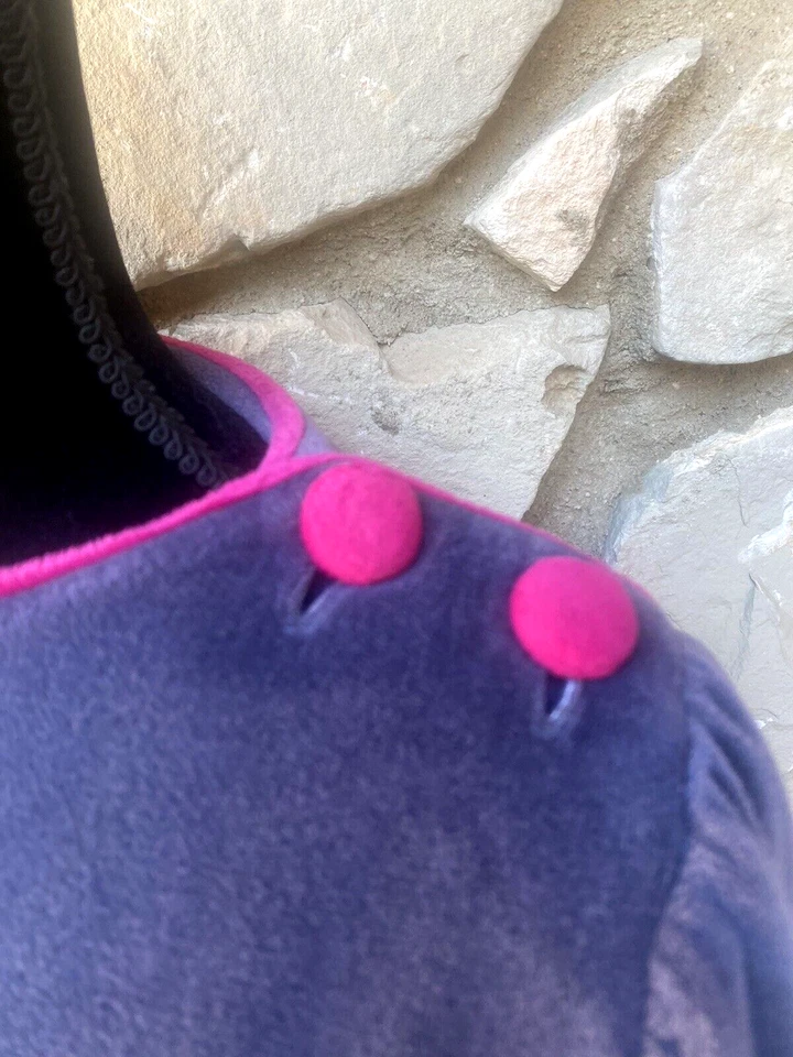 Vestido de casa vintage de terciopelo Town N Terrace mediano azul rosa con cinturón para mujer Foto 3 de 4