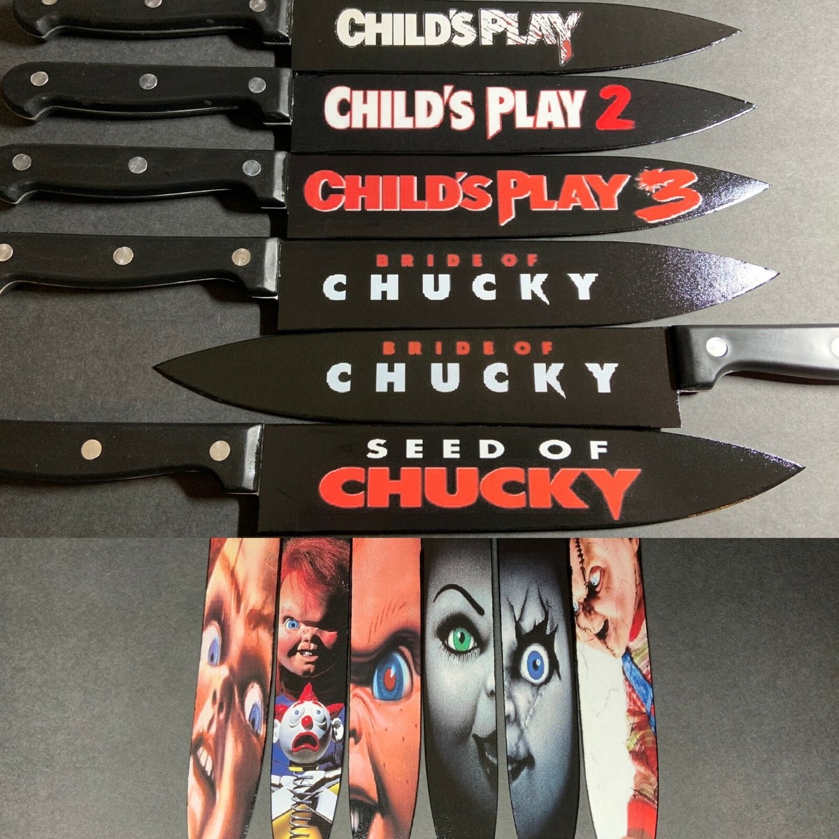 Childs Play Chucky 6 Knife Set With Sublimated Stands | eBay