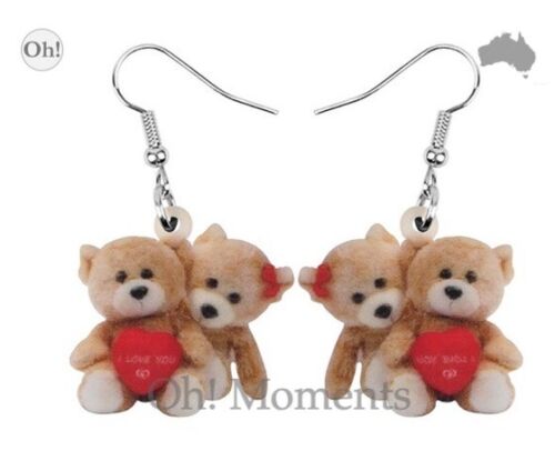 Melbourne Seller ~Sweet Teddy Bears & Love Heart Valentine Earrings ~ Q490 - Picture 1 of 12