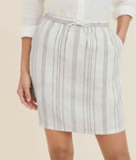 GARNET HILL Essential Linen Pull-On Skirt White Gray Size Medium