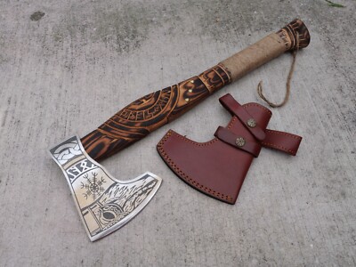 21 Viking Battle axe Hand Forged Custom Leather Sheath 6x5 Head Heavy Duty Etch