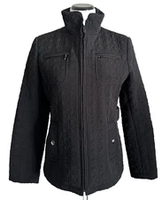 Gallery Black Quilted Jacket Size Medium Womens Coat Snap Lined Zip Pockets