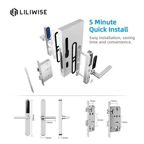 Serrure Poignee connectée inox Smart lock pin Biométrique S30B tuya wifi nfc bnb - Imagen 6 de 12