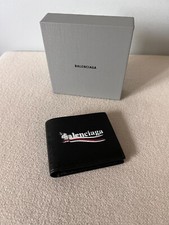 Balenciaga Political Stencil Bifold Wallet - Black Leather - Made in Italy
