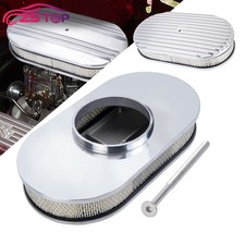 Oval Half Finned Polished Aluminum Air Cleaner With Washable Filter 15 X 2 Inch