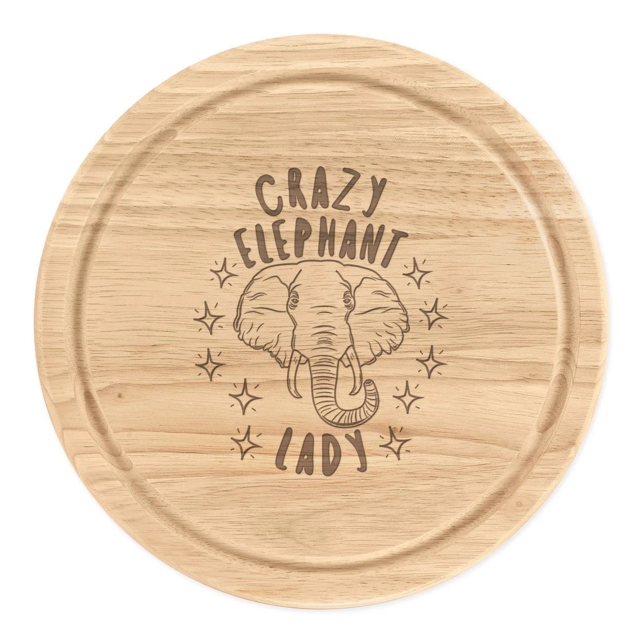 Crazy Elephant Lady Stars Round Chopping Cheese Board Funny Animal Joke