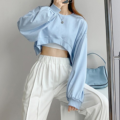 Sweatshirt Cropped Crop Top Pullover Tops Causal Hoodies Korean Long Sleeve - Picture 6 of 27