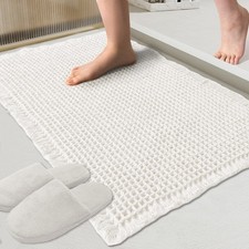 Waffle Bath Mat White Super Absorbent Non Slip Rug Washable Soft 18x30 Inch
