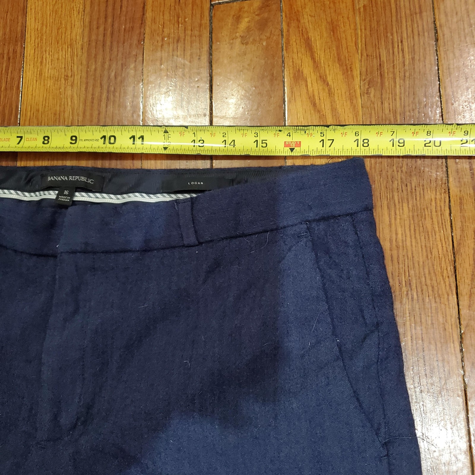 Banana Republic Logan Pants Womens 16 Blue Wool Straight Leg Dress Trousers thumbnail 11