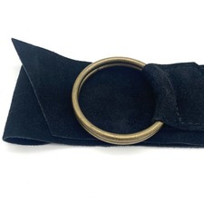 Vintage Black Suede Belt with Round Brass Buckle 43