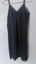 Vtg Shiny Silky Nylon Full Slip Nightgown Vanity Fair Black Dress