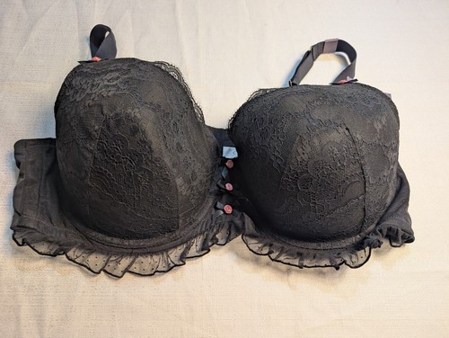 Cacique Black 50D Boost Balconette Lace Floral Ruffle Sexy Wired Bra - NWT