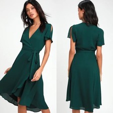 NWT Lulus Rise to The Occasion Emerald Green Wrap Midi Dress Women's Sz Medium