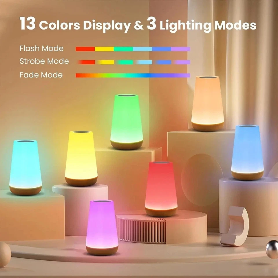 LED Touch Night Light Lamp Dimmable 13 Colours USB Rechargeable Kids Torch - Image 2 of 4