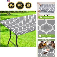 Rectangle Picnic Table Cover Waterproof Fitted Vinyl Tablecloth for 6 Foot Ta...