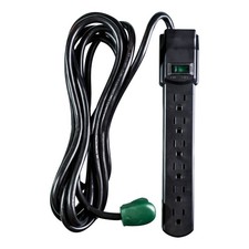 Go Green Power Inc. 6 Outlet Surge Protector, Black, 6ft Cord - 250 Joules, C...