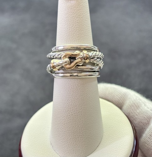 David Yurman 925 & 18k Gold Crossover Buckle Ring 6.5