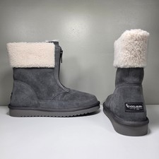 Koolaburra by UGG Lytta Short Boots Grey Suede Front Zip Womens 9 Faux Fur