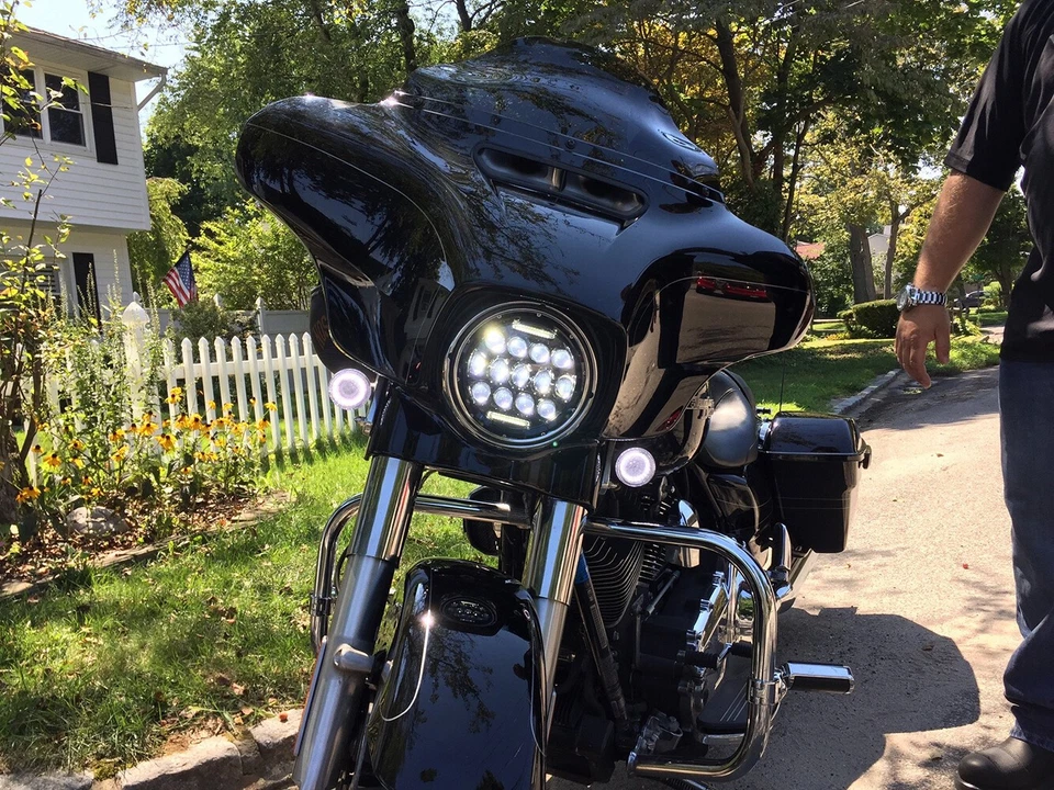 Fits for Harley Electra Glide 7" LED Projector Headlight + 4.5" Passing Lights - Image 2 of 4