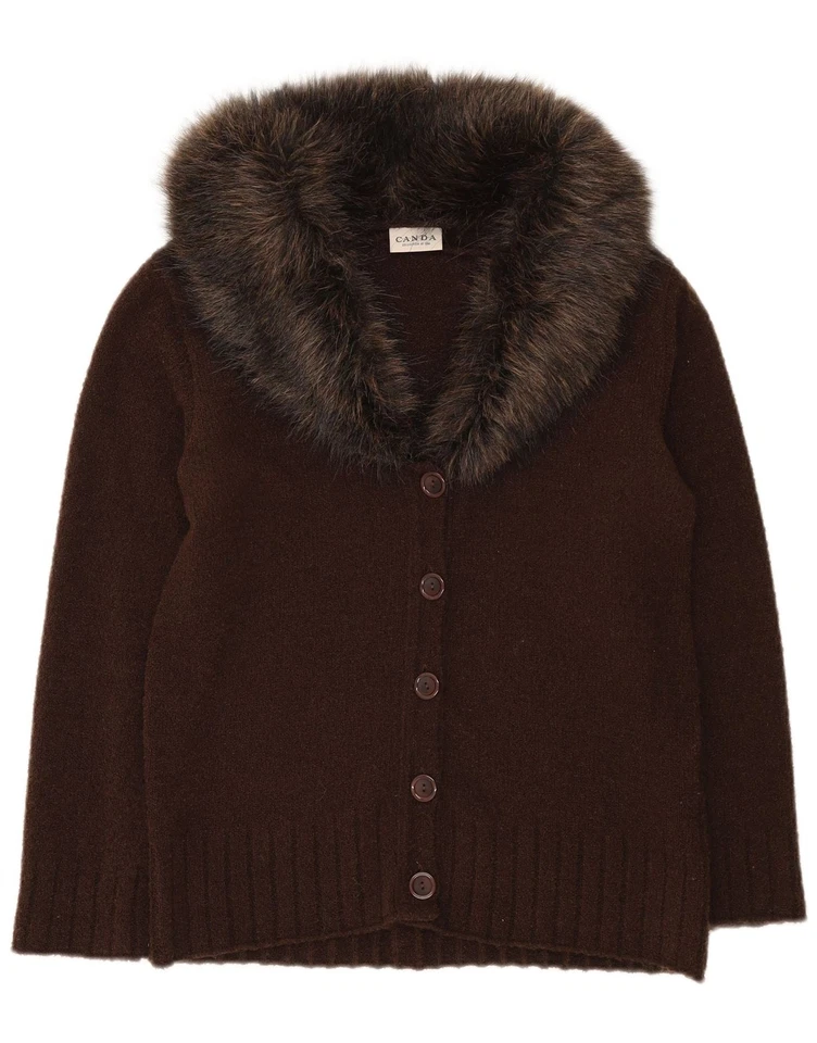 Cárdigan suéter para mujer CANDA Reino Unido 14/16 mediano marrón acrílico AR15 Foto 4 de 4