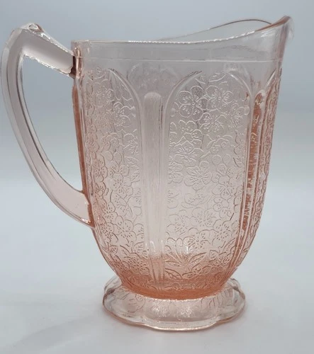 Jeannette Pink Cherry Blossom Scalloped Base Pitcher - 1930s Depression Glass