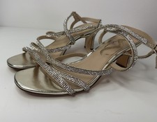 Nina Silver Bling Wedge Sandals Strappy Ankle Strap Open Toe 2  Heels Good cond 