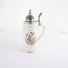 Gerz Sammlerkrug Bierkrug, Bierseidel mit Zinndeckel & Vogelmotiven Goldrand 1 l