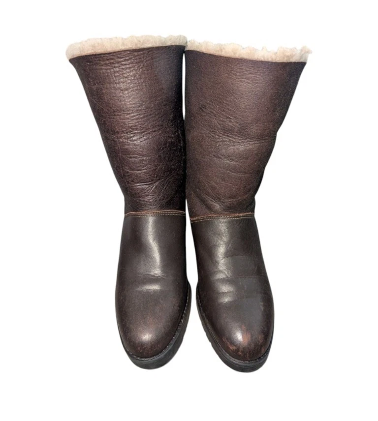 Botas de invierno vintage La Canadienne de cuero marrón/lana de oveja 7M Foto 4 de 4