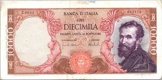 Italy 10000 Lire Banknote 1973 Michelangelo Portrait Piazza del Campidoglio