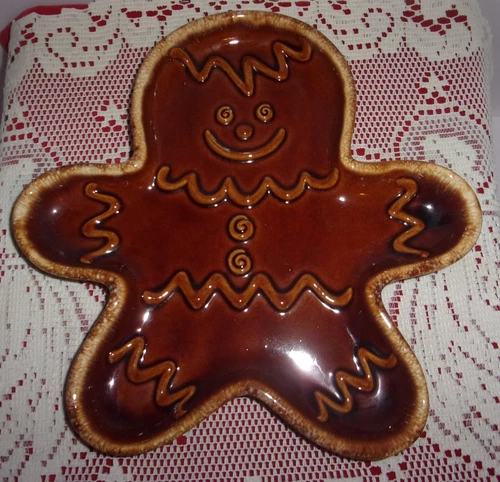 Hull brown drip pottery Gingerbread Man cookie plate dish 10" vintage 1960's EUC