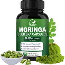 60 Capsules Moringa Oleifera Leaf Powder 12000mg- Organic Herbal Extract USA