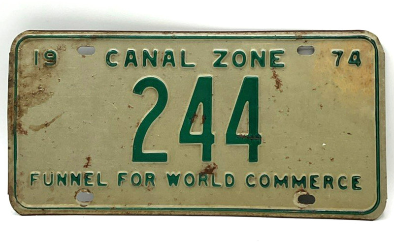 1974 Panama Canal Zone Funnel for World Commerce License Plate 244 Low Number