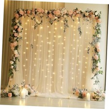 Tulle Backdrop Curtain with Lights 10x8FT Champagne Sheer Curtains  Wedding