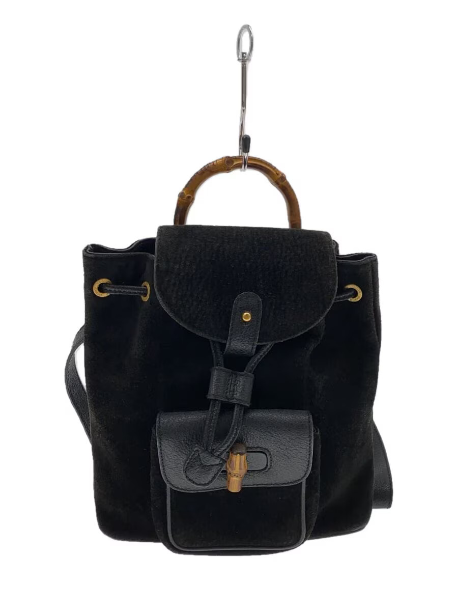 GUCCI Backpack Suede Black Solid Bamboo - image 1