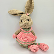 Handmade Crochet Bunny Plush Rattle - Liruliru Designs Amigurumi Baby Toy Pink