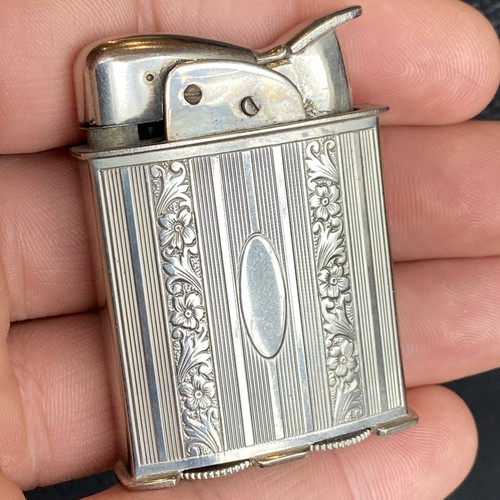 Evans Spitfire Lighter Floral Nouveau Art Deco Design Nickel Silver Evans Vtg