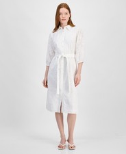 T Tahari Women's Embroidered Eyelet Belted Shirtdress-White-XL/MISSING BELT.