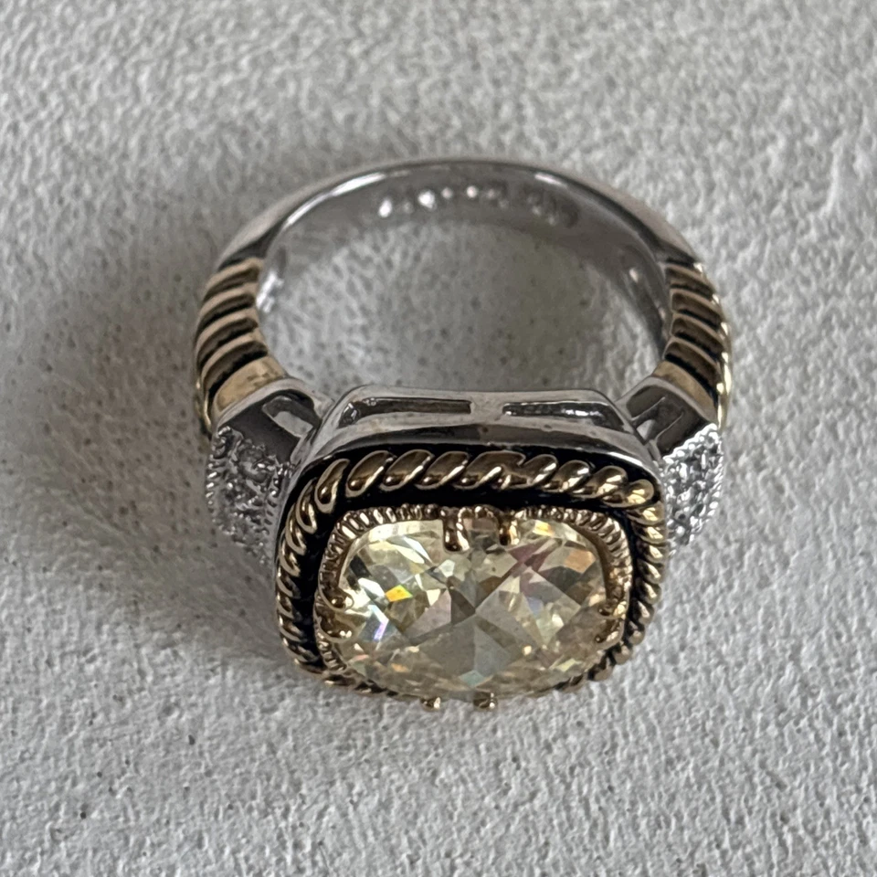 Lia Sophia Lemon Chiffon Ring Size 5 Gold Silver Two Tone CZ Yellow Cushion Euc! - Image 3 of 4