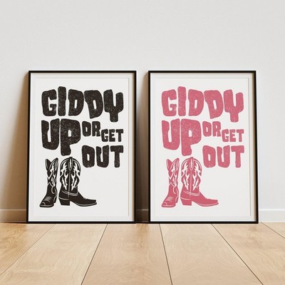 Schwindel hoch oder raus Stiefel Druck, Wohndeko, Galerie Wandbild, Cowgirl/Cowboy