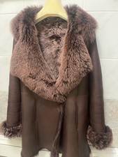 Sheepskin Shearling Women's Coat Burgundy Size 44 Leather Top Large Fur Collar