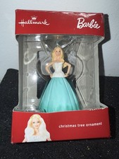 2016 Hallmark Barbie Christmas Ornament   Green  White Holiday Dress   NIB