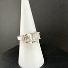 Vintage  Sterling Silver Cocktail Ring Three Stone Rhinestone Size 7
