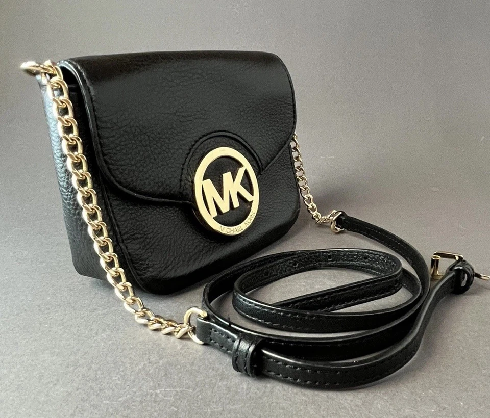 MICHAEL KORS Fulton Solid Black Leather East West Crossbody Bag MK Flap - Photo 3/4