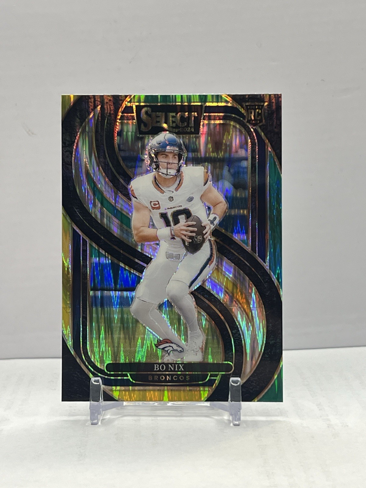 2024 Panini Select - Premier Level Bo Nix #117 Black & Green Shock Prizm (RC)